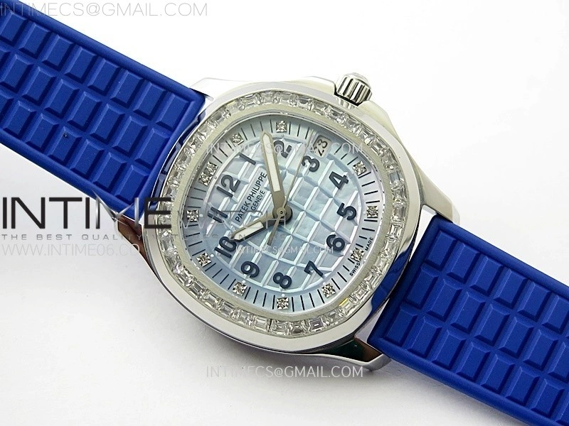 Aquanaut 5072 SS PPF 1:1 Best Edition Ice Blue MOP Textured Dial on Blue Rubber Strap Super Clone Cal.26-330CS