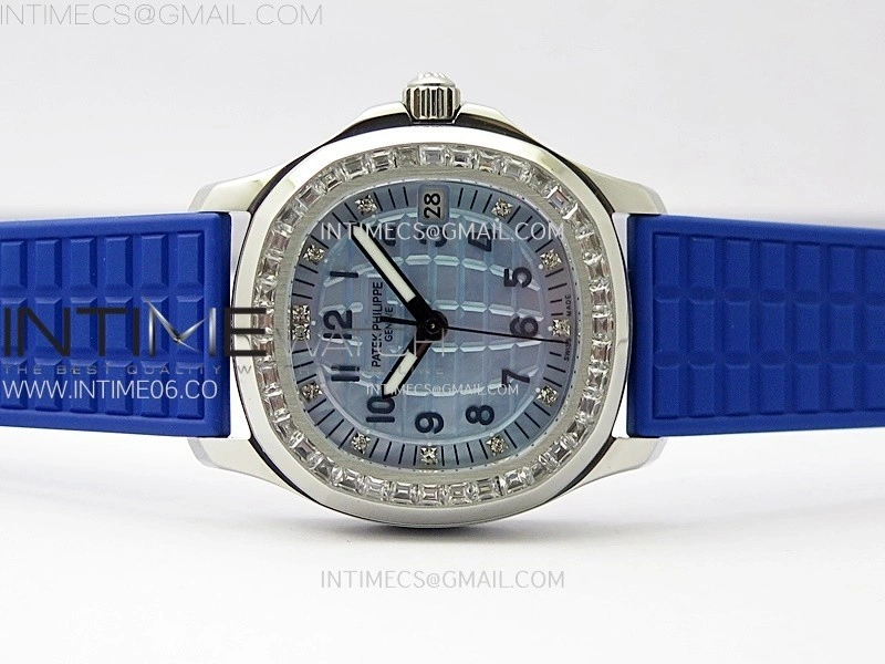 Aquanaut 5072 SS PPF 1:1 Best Edition Ice Blue MOP Textured Dial on Blue Rubber Strap Super Clone Cal.26-330CS