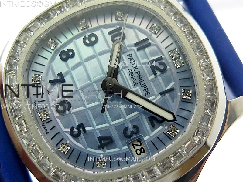 Aquanaut 5072 SS PPF 1:1 Best Edition Ice Blue MOP Textured Dial on Blue Rubber Strap Super Clone Cal.26-330CS