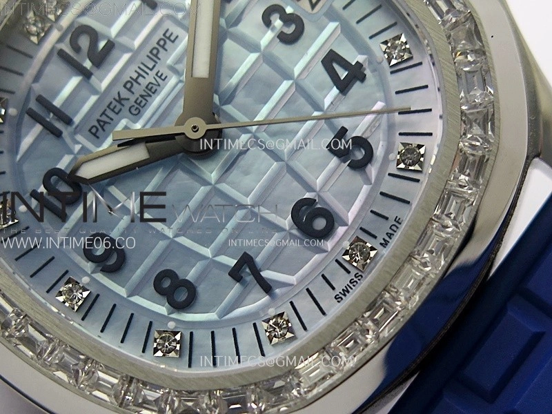 Aquanaut 5072 SS PPF 1:1 Best Edition Ice Blue MOP Textured Dial on Blue Rubber Strap Super Clone Cal.26-330CS