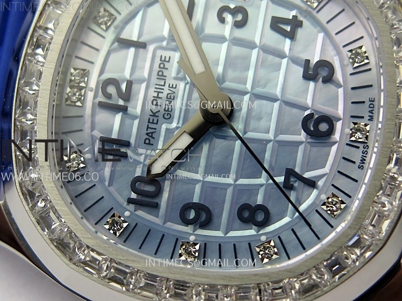 Aquanaut 5072 SS PPF 1:1 Best Edition Ice Blue MOP Textured Dial on Blue Rubber Strap Super Clone Cal.26-330CS