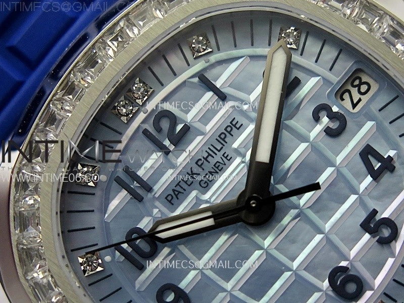 Aquanaut 5072 SS PPF 1:1 Best Edition Ice Blue MOP Textured Dial on Blue Rubber Strap Super Clone Cal.26-330CS