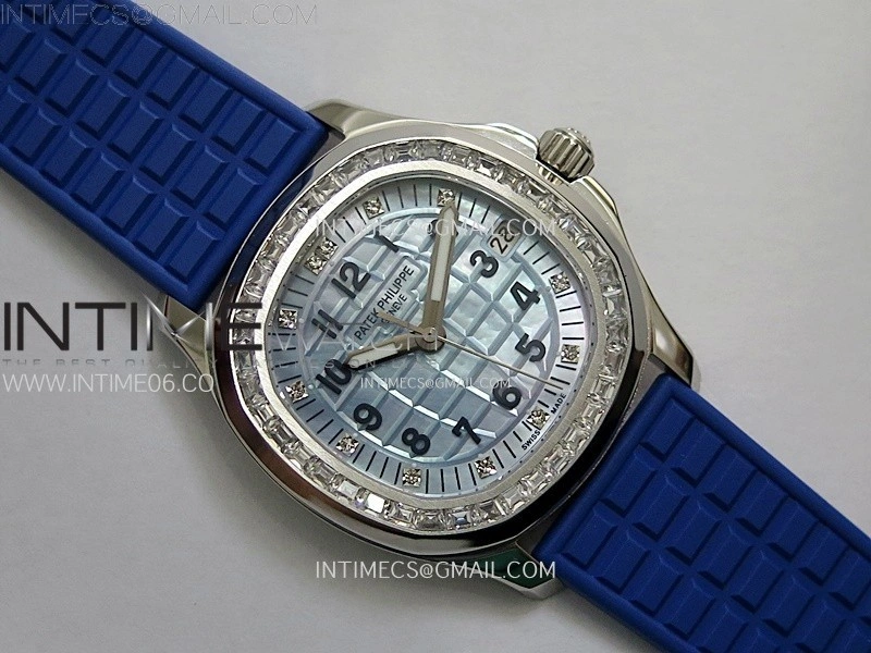 Aquanaut 5072 SS PPF 1:1 Best Edition Ice Blue MOP Textured Dial on Blue Rubber Strap Super Clone Cal.26-330CS