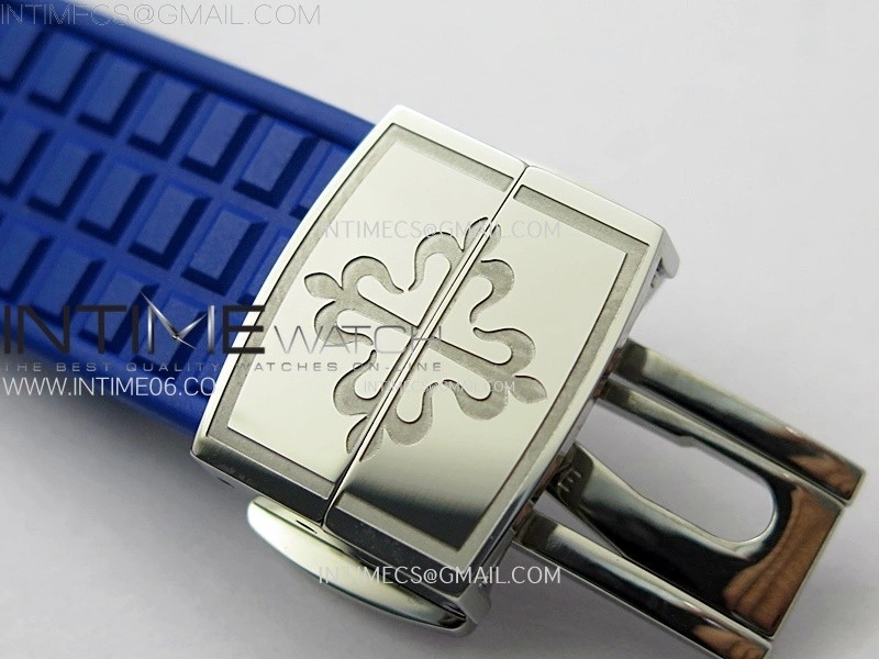 Aquanaut 5072 SS PPF 1:1 Best Edition Ice Blue MOP Textured Dial on Blue Rubber Strap Super Clone Cal.26-330CS