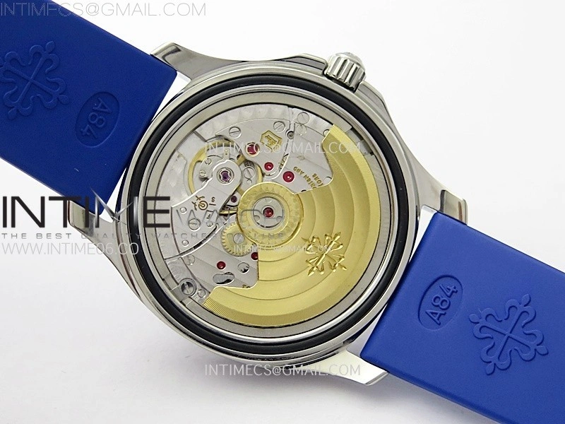 Aquanaut 5072 SS PPF 1:1 Best Edition Ice Blue MOP Textured Dial on Blue Rubber Strap Super Clone Cal.26-330CS
