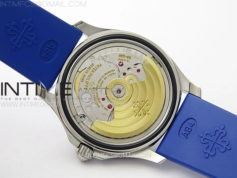 Aquanaut 5072 SS PPF 1:1 Best Edition Ice Blue MOP Textured Dial on Blue Rubber Strap Super Clone Cal.26-330CS