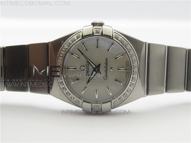 Constellation Ladies 27mm K11F 1:1 Best Edition SS Diamonds Bezel White MOP Dial Stick Markers on SS Bracelet ETA Quartz
