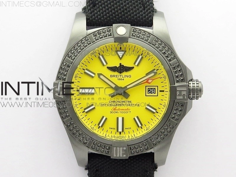 AVENGER Boutique Edition V17310 Dia Bezel Ti DLC 1:1 Best Edition Yellow Dial on Nylon Strap A2824
