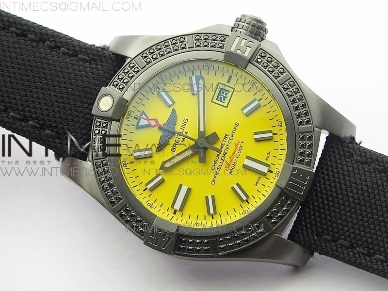 AVENGER Boutique Edition V17310 Dia Bezel Ti DLC 1:1 Best Edition Yellow Dial on Nylon Strap A2824