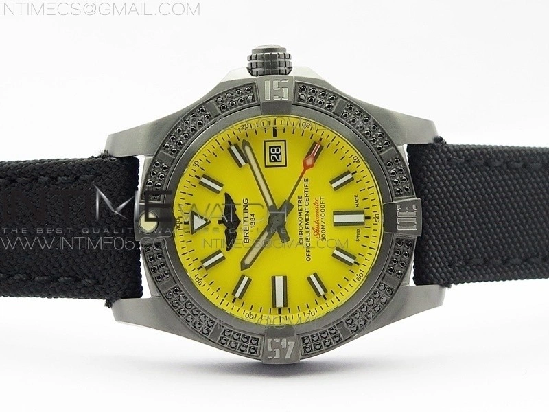 AVENGER Boutique Edition V17310 Dia Bezel Ti DLC 1:1 Best Edition Yellow Dial on Nylon Strap A2824