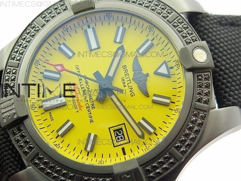 AVENGER Boutique Edition V17310 Dia Bezel Ti DLC 1:1 Best Edition Yellow Dial on Nylon Strap A2824