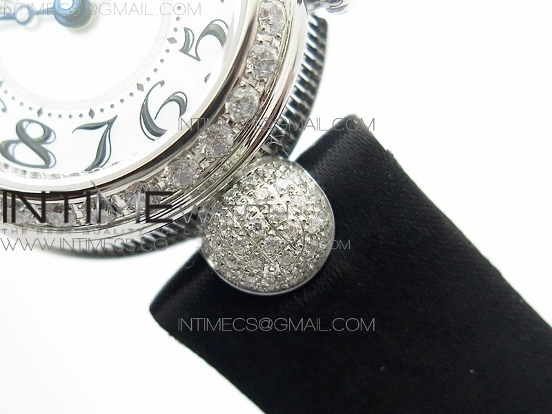Reine de Naples 8928BB 33mm SS ZF 1:1 Best Edition White MOP Dial Numeral Markers Diamonds Bezel on Black Fabric Strap A537
