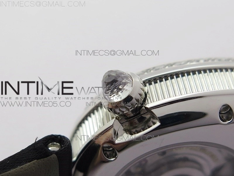 Reine de Naples 8928BB 33mm SS ZF 1:1 Best Edition White MOP Dial Numeral Markers Diamonds Bezel on Black Fabric Strap A537
