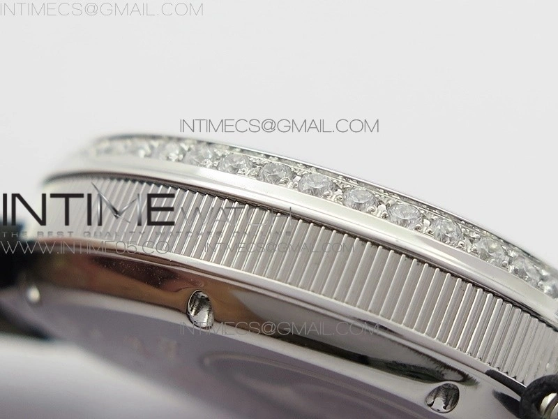 Reine de Naples 8928BB 33mm SS ZF 1:1 Best Edition White MOP Dial Numeral Markers Diamonds Bezel on Black Fabric Strap A537