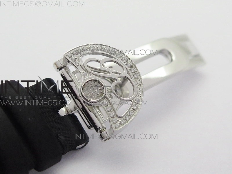 Reine de Naples 8928BB 33mm SS ZF 1:1 Best Edition White MOP Dial Numeral Markers Diamonds Bezel on Black Fabric Strap A537
