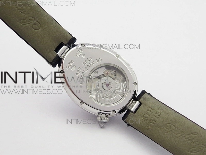 Reine de Naples 8928BB 33mm SS ZF 1:1 Best Edition White MOP Dial Numeral Markers Diamonds Bezel on Black Fabric Strap A537