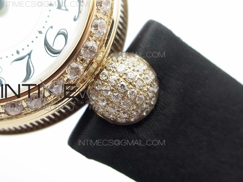 Reine de Naples 8928BB 33mm RG ZF 1:1 Best Edition White MOP Dial Numeral Markers Diamonds Bezel on Black Fabric Strap A537