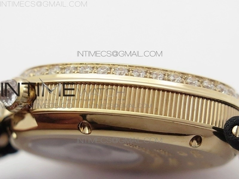 Reine de Naples 8928BB 33mm RG ZF 1:1 Best Edition White MOP Dial Numeral Markers Diamonds Bezel on Black Fabric Strap A537