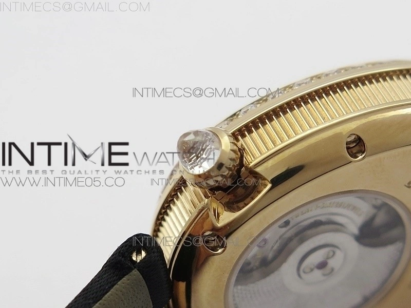 Reine de Naples 8928BB 33mm RG ZF 1:1 Best Edition White MOP Dial Numeral Markers Diamonds Bezel on Black Fabric Strap A537