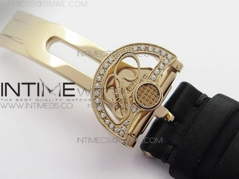 Reine de Naples 8928BB 33mm RG ZF 1:1 Best Edition White MOP Dial Numeral Markers Diamonds Bezel on Black Fabric Strap A537