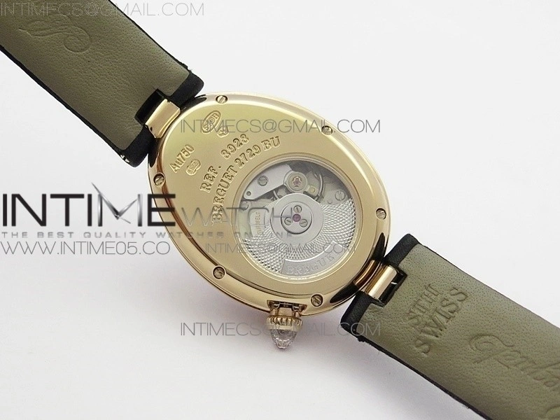 Reine de Naples 8928BB 33mm RG ZF 1:1 Best Edition White MOP Dial Numeral Markers Diamonds Bezel on Black Fabric Strap A537