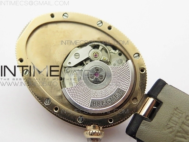 Reine de Naples 8928BB 33mm RG ZF 1:1 Best Edition White MOP Dial Numeral Markers Diamonds Bezel on Black Fabric Strap A537