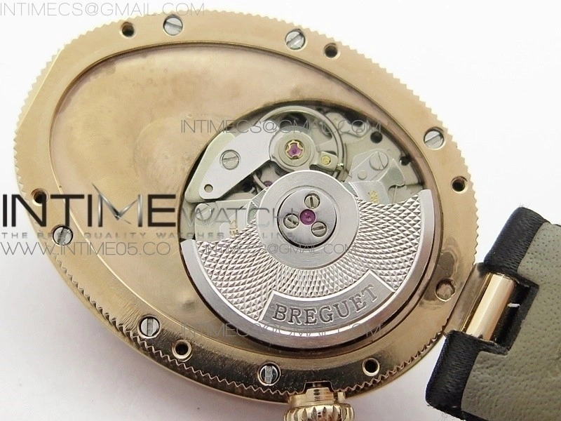 Reine de Naples 8928BB 33mm RG ZF 1:1 Best Edition White MOP Dial Numeral Markers Diamonds Bezel on Black Fabric Strap A537
