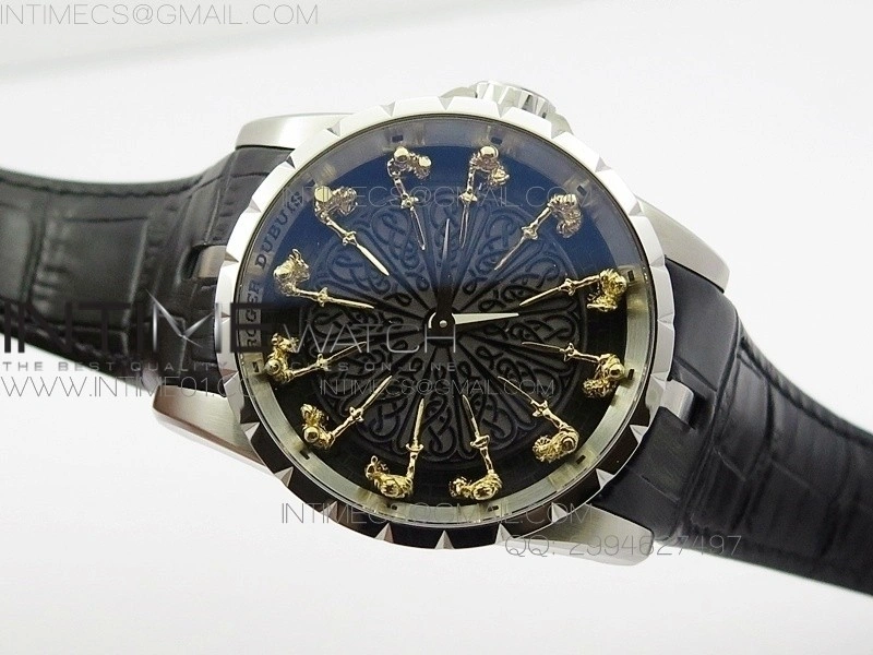 Excalibur RDDBEX0495 SS Black Dial on Black Leather Strap