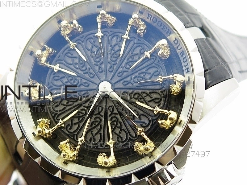 Excalibur RDDBEX0495 SS Black Dial on Black Leather Strap