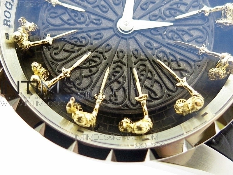 Excalibur RDDBEX0495 SS Black Dial on Black Leather Strap