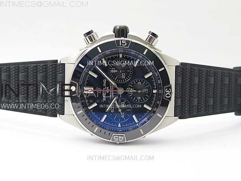 Chronomat B01 44mm SS BLSF 1:1 Best Edition Black Dial Black Subdial on Black Rubber Strap A7750 to Cal.01