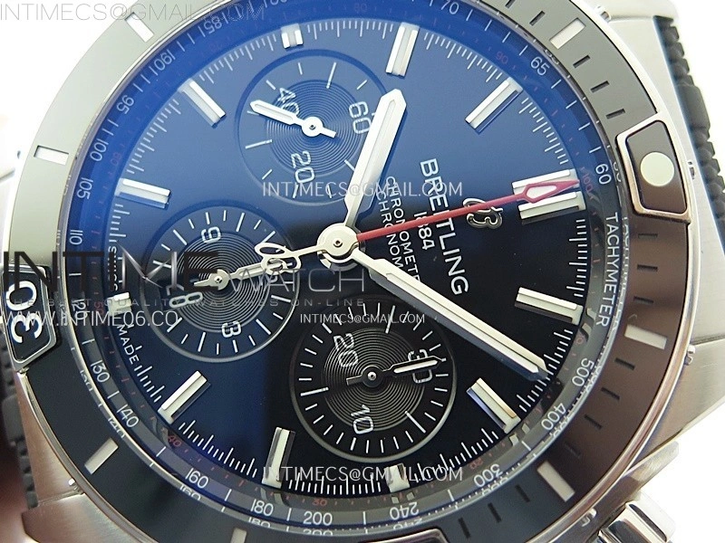 Chronomat B01 44mm SS BLSF 1:1 Best Edition Black Dial Black Subdial on Black Rubber Strap A7750 to Cal.01