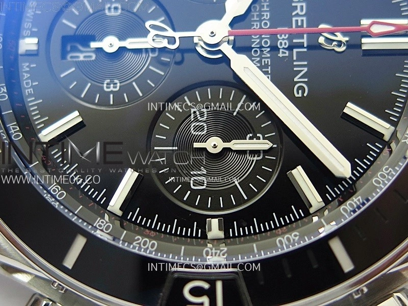 Chronomat B01 44mm SS BLSF 1:1 Best Edition Black Dial Black Subdial on Black Rubber Strap A7750 to Cal.01