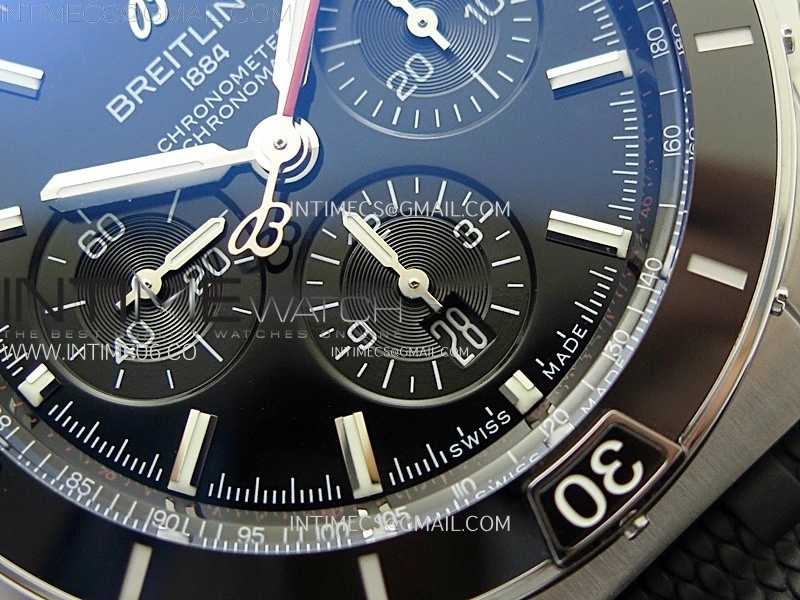 Chronomat B01 44mm SS BLSF 1:1 Best Edition Black Dial Black Subdial on Black Rubber Strap A7750 to Cal.01