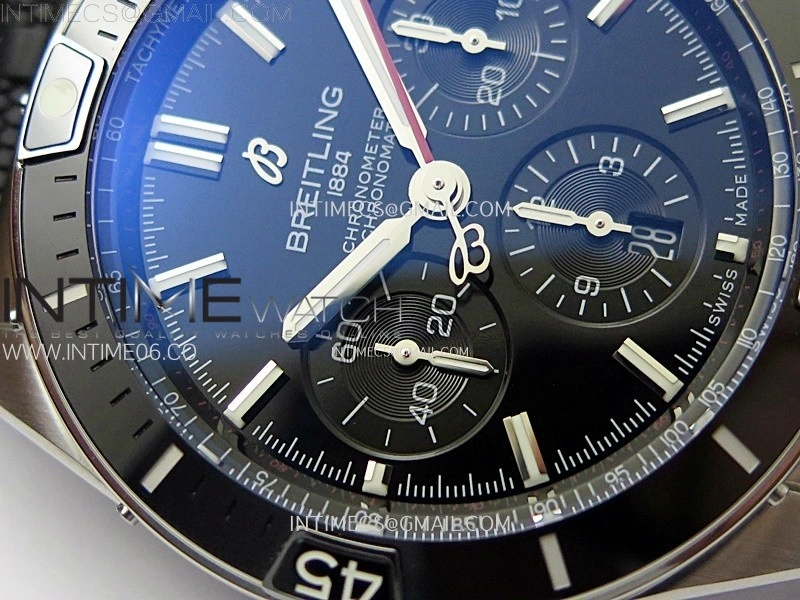 Chronomat B01 44mm SS BLSF 1:1 Best Edition Black Dial Black Subdial on Black Rubber Strap A7750 to Cal.01