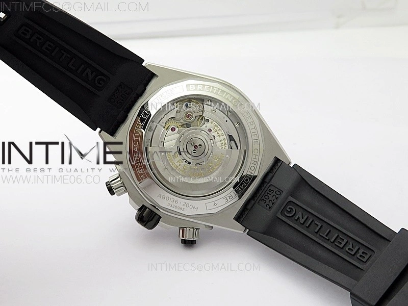 Chronomat B01 44mm SS BLSF 1:1 Best Edition Black Dial Black Subdial on Black Rubber Strap A7750 to Cal.01