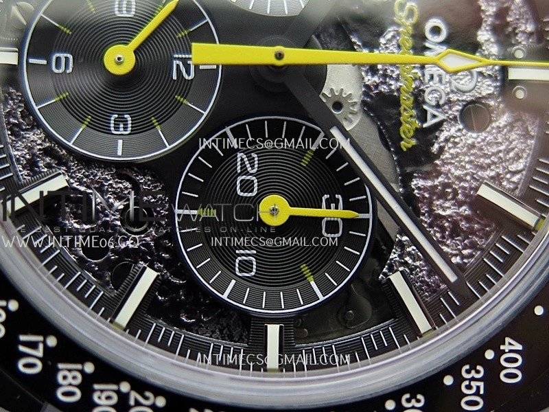 Speedmaster 44mm Ceramic SMF 1:1 Best Edition Black Skeleton Dial Yellow Hands On Yellow Leather Strap A3869