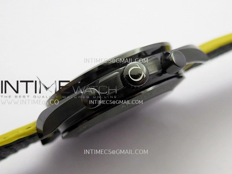 Speedmaster 44mm Ceramic SMF 1:1 Best Edition Black Skeleton Dial Yellow Hands On Yellow Leather Strap A3869
