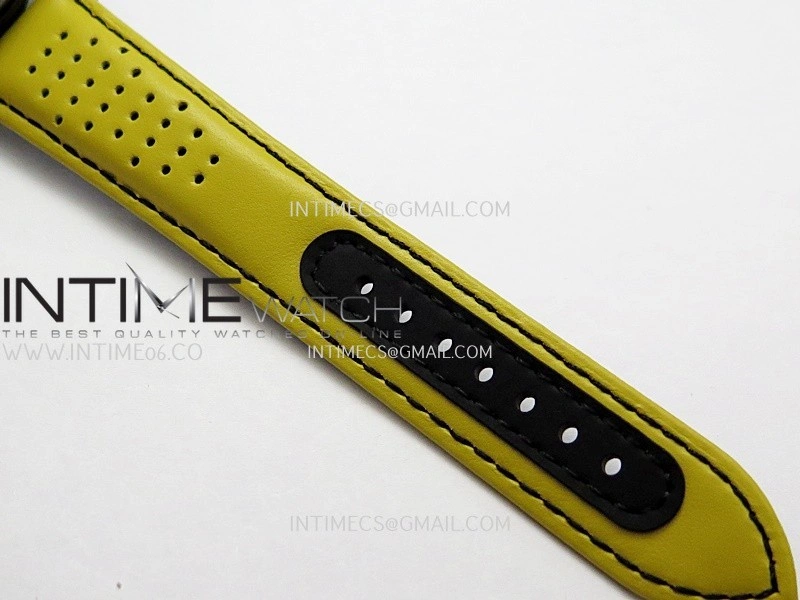 Speedmaster 44mm Ceramic SMF 1:1 Best Edition Black Skeleton Dial Yellow Hands On Yellow Leather Strap A3869