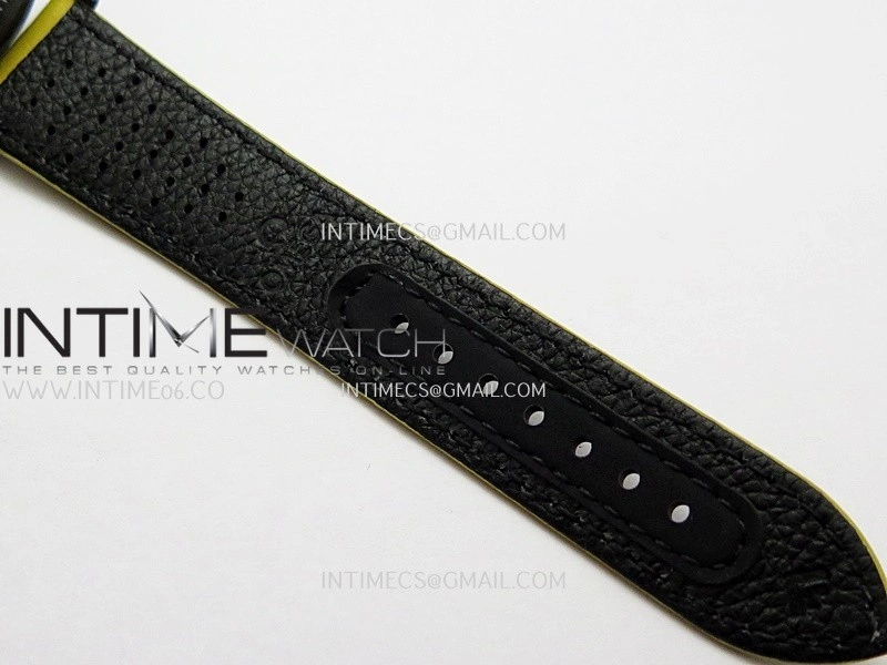 Speedmaster 44mm Ceramic SMF 1:1 Best Edition Black Skeleton Dial Yellow Hands On Yellow Leather Strap A3869