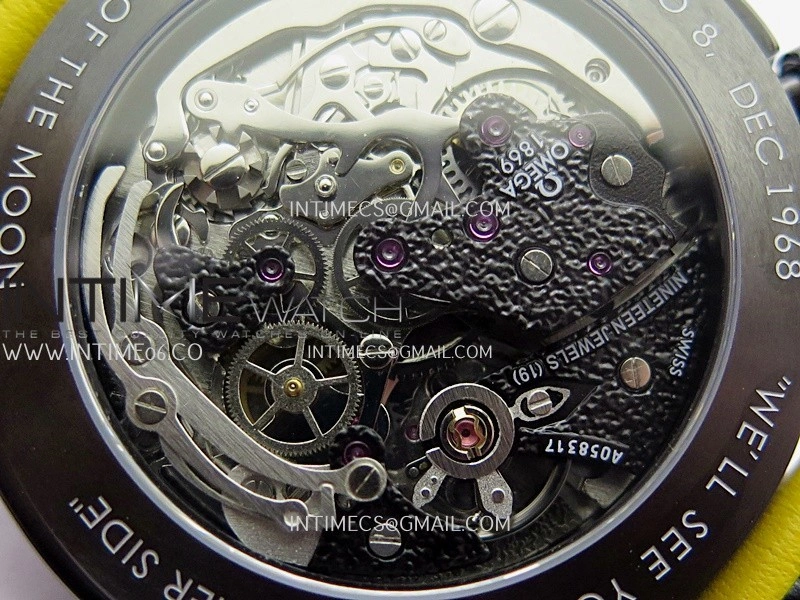 Speedmaster 44mm Ceramic SMF 1:1 Best Edition Black Skeleton Dial Yellow Hands On Yellow Leather Strap A3869