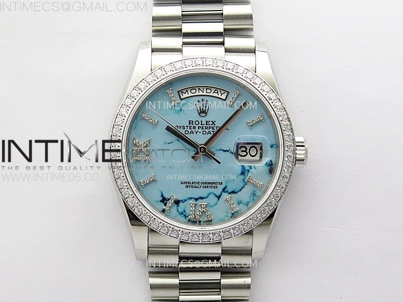 Day Date 36mm Gain Weight SS tungsten APSF 1:1 Best Edition Blue Dial Diamond Roman Markers on SS President Bracelet A3255