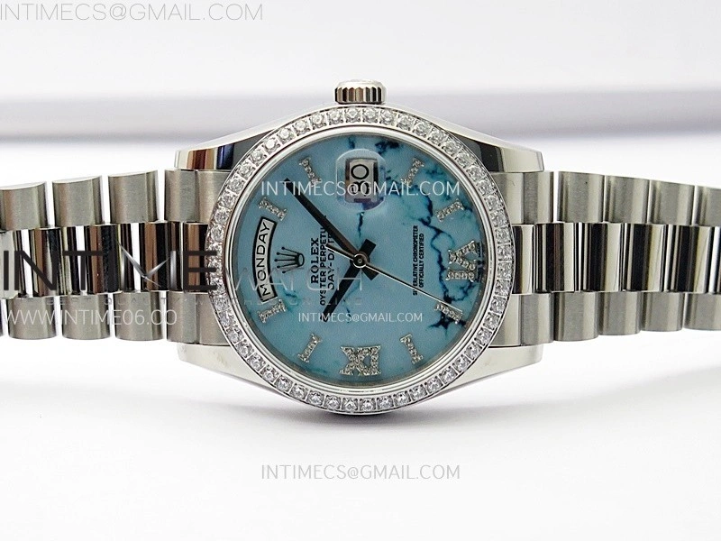 Day Date 36mm Gain Weight SS tungsten APSF 1:1 Best Edition Blue Dial Diamond Roman Markers on SS President Bracelet A3255
