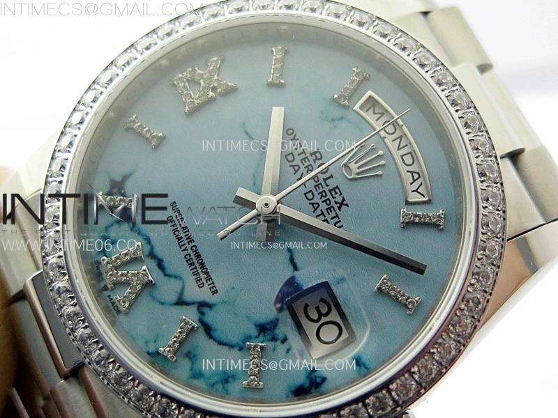 Day Date 36mm Gain Weight SS tungsten APSF 1:1 Best Edition Blue Dial Diamond Roman Markers on SS President Bracelet A3255