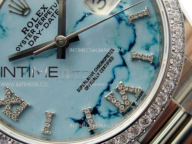 Day Date 36mm Gain Weight SS tungsten APSF 1:1 Best Edition Blue Dial Diamond Roman Markers on SS President Bracelet A3255