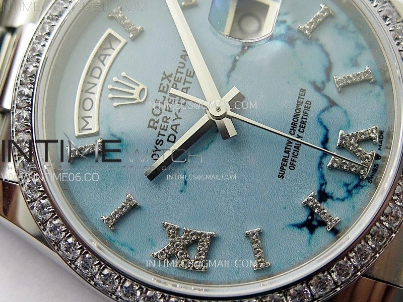 Day Date 36mm Gain Weight SS tungsten APSF 1:1 Best Edition Blue Dial Diamond Roman Markers on SS President Bracelet A3255
