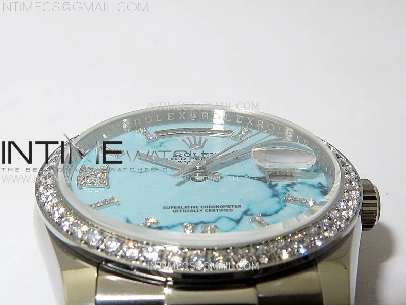 Day Date 36mm Gain Weight SS tungsten APSF 1:1 Best Edition Blue Dial Diamond Roman Markers on SS President Bracelet A3255
