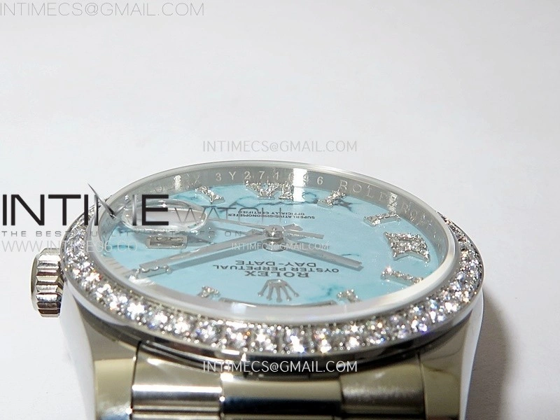 Day Date 36mm Gain Weight SS tungsten APSF 1:1 Best Edition Blue Dial Diamond Roman Markers on SS President Bracelet A3255