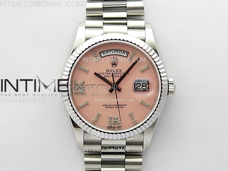 Day Date 36mm Gain Weight SS tungsten APSF 1:1 Best Edition Pink Dial Diamond Roman Markers on SS President Bracelet A3255