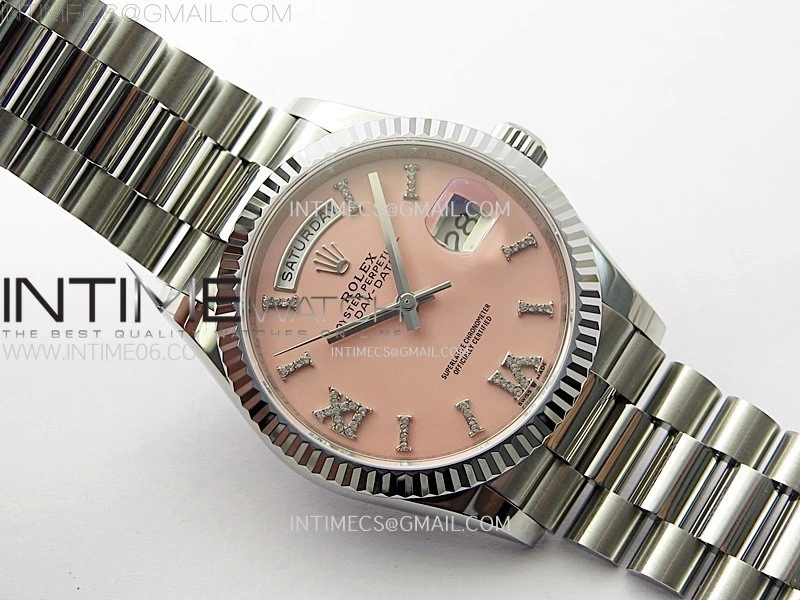 Day Date 36mm Gain Weight SS tungsten APSF 1:1 Best Edition Pink Dial Diamond Roman Markers on SS President Bracelet A3255